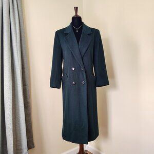 Vintage 90s Dark Forest Green KRISTEN BLAKE Wool Double Breasted Long Overcoat